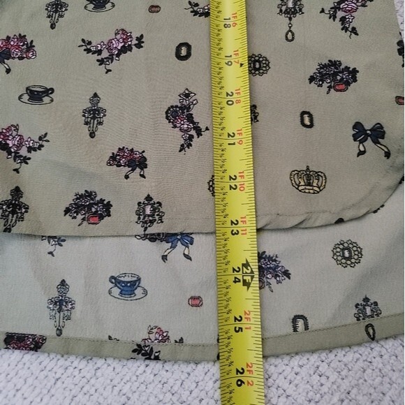 All About You Womens Green Teapot Floral Print Popover Blouse - Picture 9 of 10